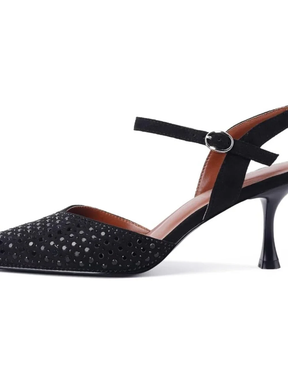Women's Black_rhinestone Slingback Kitten Pointed Closed Pumps Low Heels Shoes